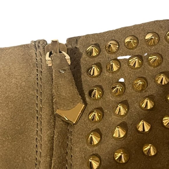 Zara Suede Leather Ankle Booties With Gold Studs Camel Beige Tan Dancing Size 38 - Picture 9 of 10
